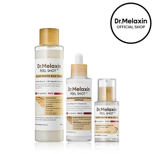 [Dr.Melaxin Official] White Rice 3-Step Glass Skin Set | With Niacinamide, PDRN & Rice Bran Water for a Radiant Korean Glow