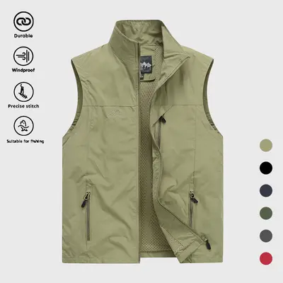 Men’s Golf Vest – Dry Fit Moisture-Wicking Performance Sports Sleeveless Lightweight Pullover Quarter Zip Waistcoat Vest Beige