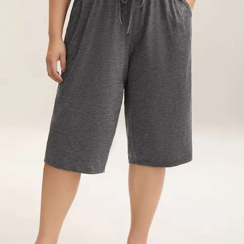BLOOMCHIC Plus Size Wide-Leg Capri Lounge Baggy Pants - Wide Leg Knit Pull-On Pants with Pockets,M-6X, 2026 Summer Casual Minimalist Curvy Clothing for Women's Plus Size Apparel,belly cover shorts,Summerfinds