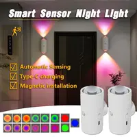 Motion Sensor Light Indoor, Rechargeable Battery Night Light, Ultra-Long Battery Life, Magnetic Stick On Motion Sensor Light 3 Brightness Adjustment Modes for Bedroom, Stairway, Hallway, Outdoor, RGB, Sunset Night Lamp, Christmas, dimmable wall lamp fathe