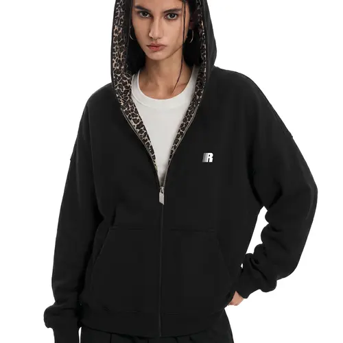 FDR Leopard Print Sweatshirt for Men & Women | Oversized Slightly Cropped Zip Up Hoodie Soft Fleece Top | Vintage Y2K Streetwear Top Unisex Casual Long Sleeve