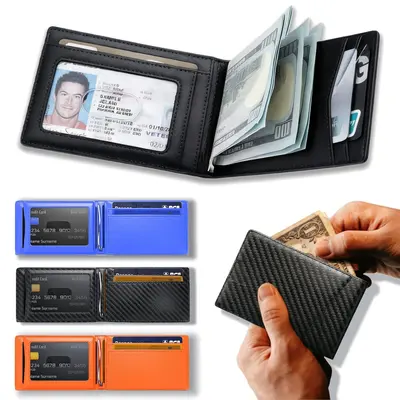 Men's Chic Slim Fit Carbon Fiber RFID Blocking Wallet - Ultra-Thin, Foldable, Front Pocket, Portable, with Coin Pocket, Light Luxury Business Minimalist, Men's Accessories, Mens Gifts, Business Minimalist Wallet, Mens Wallet summervibes☀️