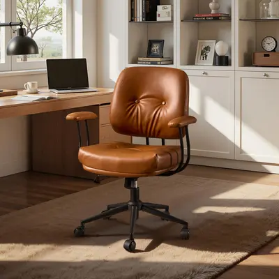 XIZZI Home Office Chair with Suede Fabric & PU Fabric, Comfy Executive Computer Armchair, Lumbar Support Desk Chair with MCM Style, Rolling Swivel Task Chair Task Chair Height Adjustable with Armrests