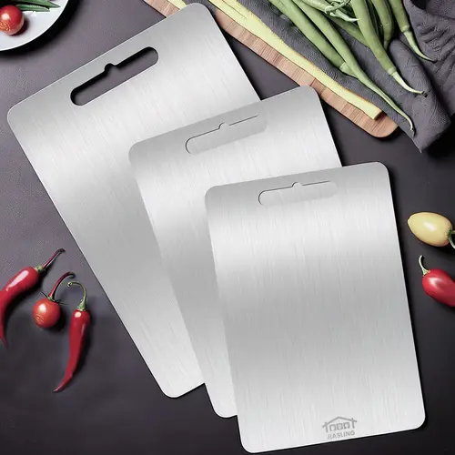3PCS Food Grade Stainless Steel Cutting Board Set S+M+L Ultra-Thin Durable Rustproof Easy to Clean for Meat Vegetables Fruit Home Kitchen & Outdoor Use - Knives#Summervibes