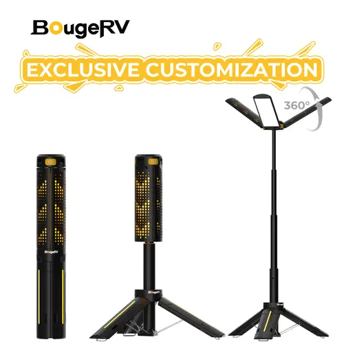 BougeRV 8000mAh Camping Light with Adjustable Stand 3.4 ft 1800 Lumen Cordless Work Light 3 Adjustable Heads Dimmable Emergency Flashlight Telescopic Tripod for Garage Outdoor Gift