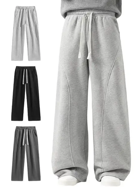 summervibes Men's Solid-Color Drawstring Pants with Curved Blade Design—Casual comfort, relaxed fit suitable for all seasons. Street-style men's trousers perfect for everyday wear and layering. Menswear Beige daily wear pant