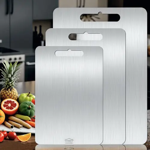 3PCS Food Grade Stainless Steel Cutting Board Set S+M+L Ultra-Thin Durable Rustproof Easy to Clean for Meat Vegetables Fruit Home Kitchen & Outdoor Use Knives - Chopping