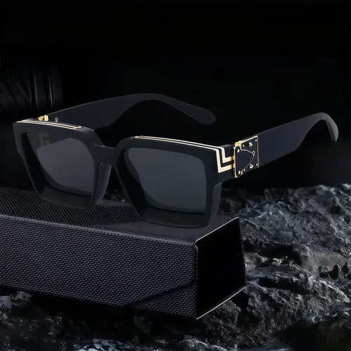 EUNOIALENS Men's Fashion Celebrity-Inspired Box-Shape European-American Style Sunglasses with Gold Accents, Gold Metal Sunnies, Unisex Adult Eyewear, Adults' Accessories, Cool Gifts for Guys, Fathersday Gift