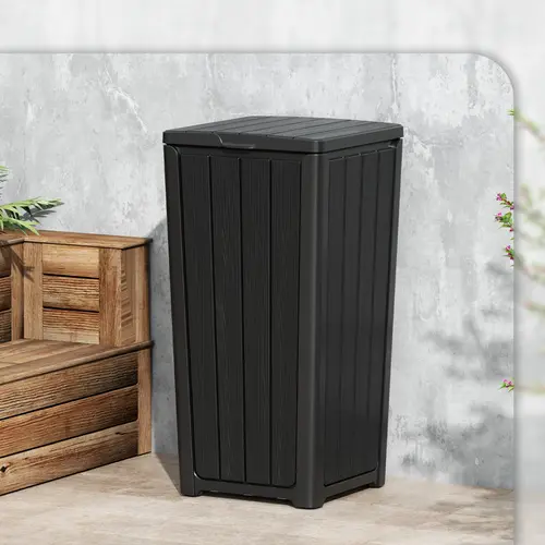 23 Gallon Trash Can,Outdoor Ash-bin in the Courtyard，Large-capacity, Lid-equipped Garbage Can. Summervibes Black