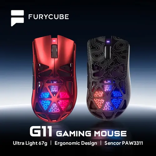 FURYCUBE G11 Skeleton Wireless Gaming Mouse Light-Weight PAW3311 Mouse RGB Glow Mouse 2.4G Bluetooth Long Battery Life Laptop Desktop Computer Knob Function Fire Key Gaming Mouse TikTokShop BlackFriday Christmas Gift