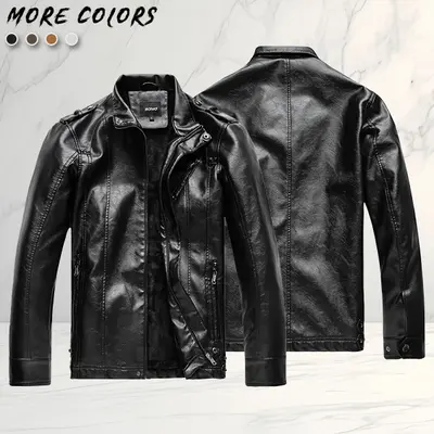 Men's rugged leather jacket, solid color motorcycle style with three-dimensional cut and multiple zippers, shoulder epaulet details, windproof and abrasion-resistant, suitable for stylish men seeking personalized everyday streetwear to enhance their mascu