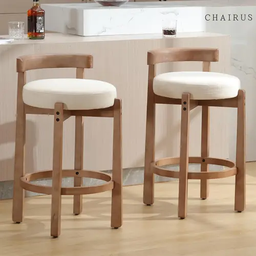 Deals For You Days CHAIRUS 26.5 Inch Counter Height Armless Bar Stool, Linen Upholstered Soft Cushioned Low Back Chair with Footrest & Solid Wood Legs Kitchen Island Seat for Home Decor