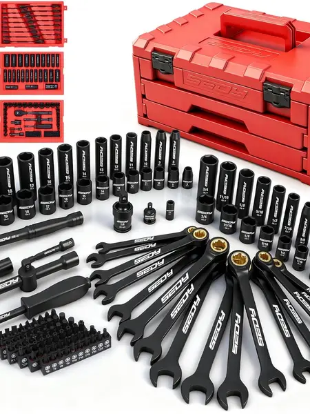 Premium 132-Piece Mechanics Tool Set, SAE/Metric 1/4" & 3/8" Drive Socket Set, Ratcheting Wrenches, Extensions & Adapters, Quick-Release Ratchet, Professional Auto Repair Tool Kit with Storage Case, Christmas Gift#Fathersdaygift,father'sdaygifts