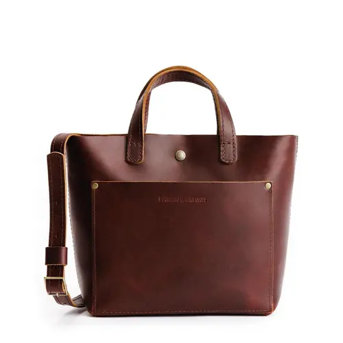 Portland Leather Mini Crossbody Tote - Compact Daily Carry - Leather Tote Crossbody, Adjustable Strap