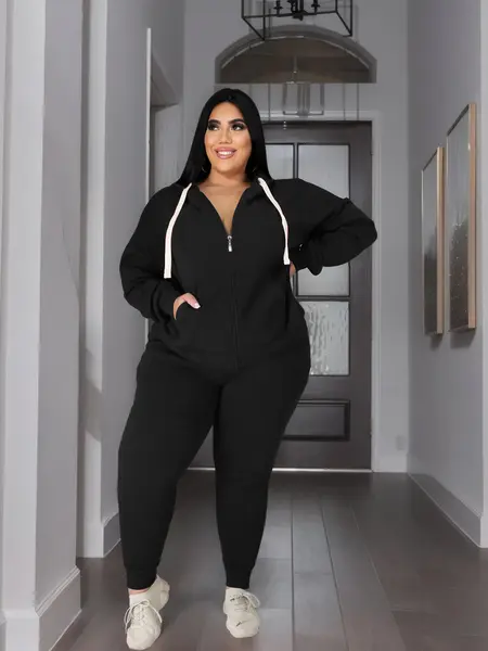 USBoutiqueCHIC Women's Slim Fit Fleece Set | High-Waist Jogger & Zip Hoodie for Fall Winter, Plus Size Activewear