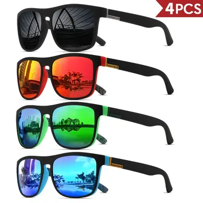 Unisex 4-Pack Classic Square Polarized Cycling Glasses - UV400 Protection, Lightweight PC Frame, Sports Eyewear, Men's Accessories, Gifts for Him, Cool Guys Gifts