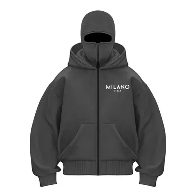 Balaclava Jacket Zip Up Milano Letter Printed Fashion Double Layer Hoodie Hip Hop Outerwear Jacket Y2K Clothing for Men and Women