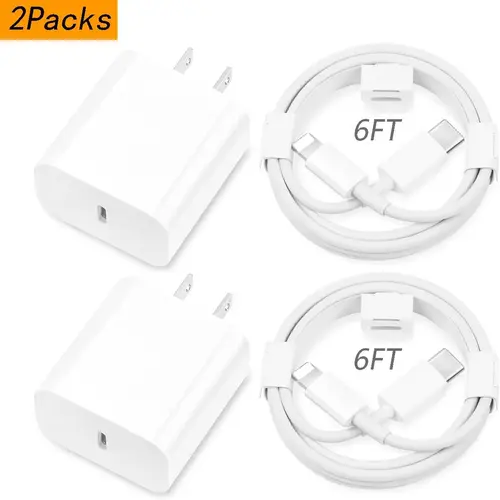 10FT/6FT Super Fast Charging 2-Pack Type-C Wall Charger Block with 2-Pack USB-C to Lightning Cable for iPhone 14/13/12,AirPods Pro, Mobile Smartphone Cellphone Electronic