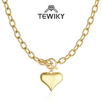 Tewiky Gold Large O-Link Chain Puffy Heart Pendant Necklace for Women, Shiny Smooth Statement Necklace For Valentineday summerwins
