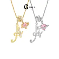 GGIRL Initial Heart Necklace for Women Pink Cubic Zirconia Pendant Letter Diamond 18K Gold Plated Fashion Jewelry Gift for Holiday Christmas Birthdays Anniversaries,summerwins