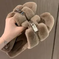 Mao Mao Women's Soft Furry Slippers 2025 Spring Autumn Round Toe Non-Slip Sole Adjustable Straps Elegant Home Wear Flipflop Girl Walking Shoes Casual Stylish fur slides slides for women