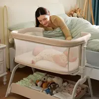 HARPPA Baby Bassinet 2-in-1 Cuddly Lite &Bedside Sleeper, storage Bassinet for Baby with Wheels & Storage Basket, Portable Crib, Breathable Mesh and Mattress, Height Adjustable, mothersdaygift, Baby Furniture, Newborn Baby,summerwins
