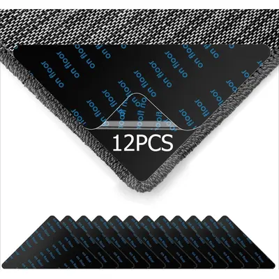 12 Pcs Double-Sided Rug Tape - Non-Slip Gripper with Floor Protection for Hardwood Floors, Reusable Washable Sticker to Secure Flat Rug Corners