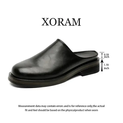 XORAM Men's Non-Slip Leather Mules, 2026 Summer New Release, Round Closed Toe, Outdoor Thick Height-Increasing Sole, Backless Slide-On Leather Footbed Walking Shoes Black, Non Slip Mules, Slide-On Mules,ArchSupportComfortShoes
