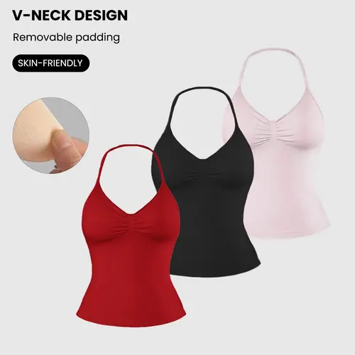 Women's 3-Piece Halter Tank Top Sleeveless Sports Vest, Shockproof High Elasticity, Gym Yoga Pilates Running Strapless Back Support, Yoga Workout Vest, Solid Sports Vest, Sleeveless Sports Wear