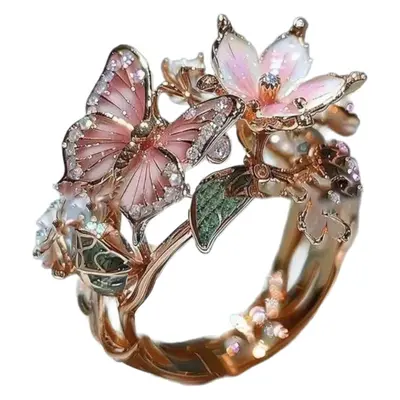 Europe and the United States Hot-Selling New Color Drip Ring Butterfly Finger Fashion Open Ring Boutique Flower Decorative Engagement Ring