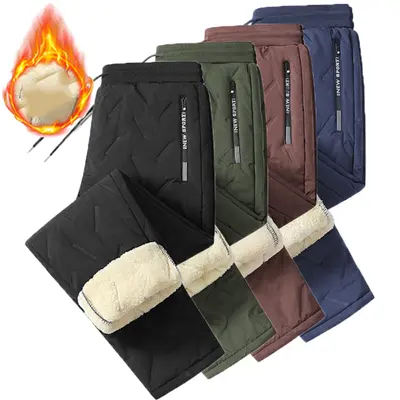 2-Pack 2025 Lamb Wool Cotton Pants for Men Loose Fit Cold-Proof Fleece-Lined Thickened Sweatpants for Autumn Winter Outdoor Warm Long Pants