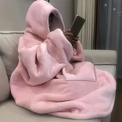 Lady's Comfortable Oversized Hoodie Blanket Sweatshirt - Super Soft Reversible Fleece Long-Sleeve Pullover Tops, Kangaroo Pocket, Machine Washable, Bohemian Everyday Sports & Outdoor Clothes, Christmas Gift
