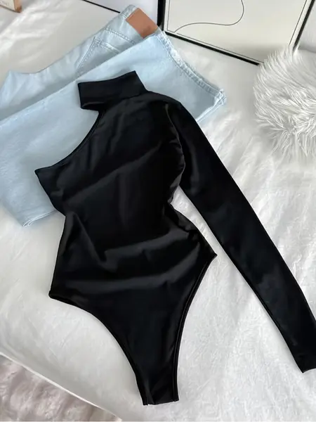 Women's Plain Knitted Fashion Design Basic Tight Fitted Shoulderless Jumpsuit, Casual Daily Commute Wear, All Seasons, Solid Bodysuit