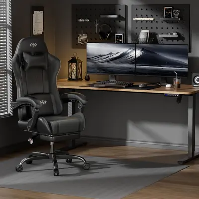 Ecofurnix,Gaming Chair, Ergonomic Video Game Seat with 360° Swivel & Lumbar Massage, Computer Chair PU Leather Cushion for Adults Home/Office Use Gamer Chair Cover Mid Back summerwins silent caster