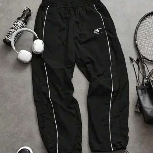 Men's Fashion Casual Comfy Sporty Striped Sport Pants, Loose Sports Pants, Taslon Fabric, Unique Print, Waist Drawstring, Adjustable Ankle Elastic, Perfect for Daily Wear