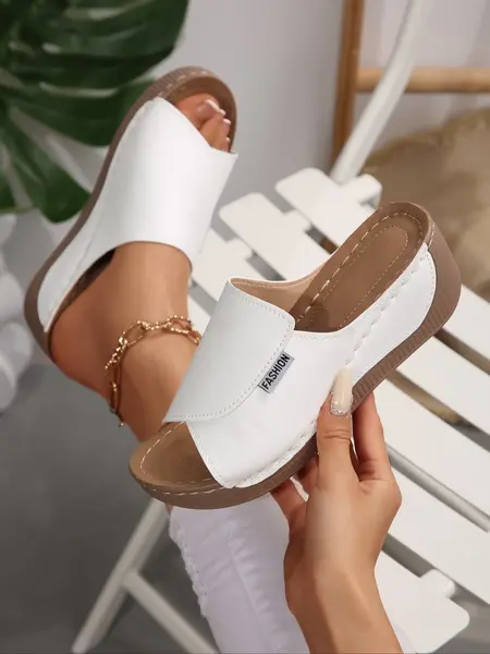 One-Word Heel Sandals, Trendy Commuter Style, Comfortable and Fashionable, PU Leather Upper, Casual All-Season Footwear