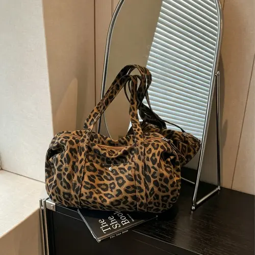 Medium Leopard Print Luggage Bag, Durable Fabric, Urban Lifestyle, Subtle Print, Unique Design, Versatile Lazy Style, Fashionable Travel Bag, Weekend Luggage Bag, Travel Duffel Bag, Duffle Bag Travel, Travel Duffle Bags