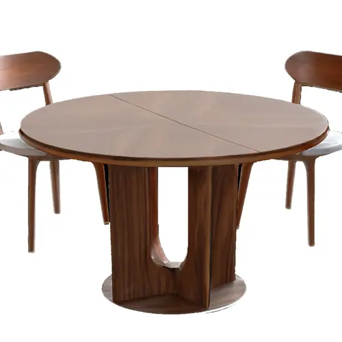 Giratree 47" Farmhouse Round Fluted Dining Table, Wooden Pedestal Base, Seats 4-6, Waterproof & Scratch-Resistant, for Kitchen/Living Room/Office