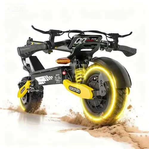 【EOEOTOW&GT06】Electric scooter with a range of 40 miles, equipped with a 1200 W motor, top speed of 30 miles per hour, 11-inch all-terrain tires, front and rear shock absorbers, an LED display screen, and a foldable design.
