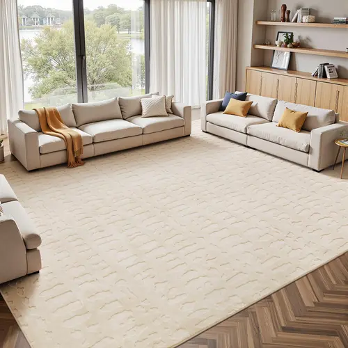 LOKHOM Soft Fluffy Washable Micro Loop Non-Slip Area Rug, Solid Beige Fashion Abstract Style, Rugs for Living Room, Ideal for Dining Room Kitchen, Living Room Rugs summerwins