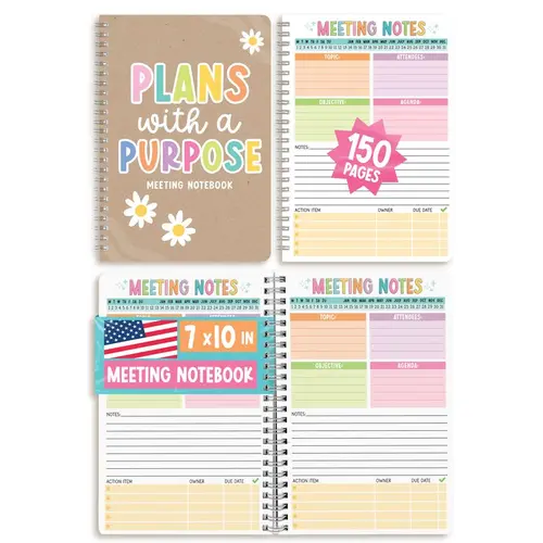 Hadley Designs Meeting Notebook for Work — Professional Agenda Planner & Note Taking Organizer, 7x10 Spiral with 75 Pages for Manager Notes