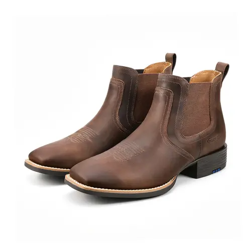 【Genuine Leather】Palitutu Men's Cowboy Chelsea Boots,Embroidered Square Toe Pull-On Ankle Boots,Casual/Dress Hybrid,Easy Wear,Versatile Pairing,Breathability Comfort,High Quality,#Summervibes summerwins