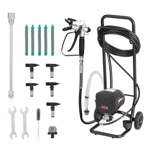 【Father's Day Gift】VEVOR High-Pressure Stand Airless Paint Sprayer with Cart, Cleaning Brush, Hose, Extension Rod, Nozzles & Paint Sprayer Accessories - Electric Home Improvement Machine for House Exterior, Interior Walls