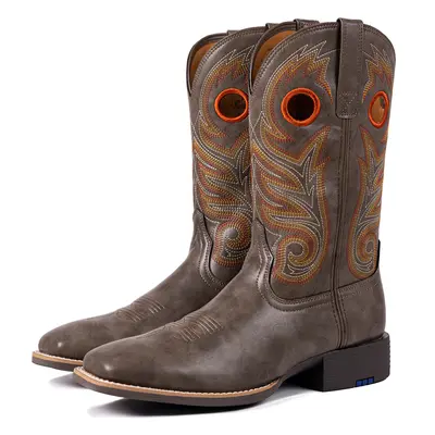 Palitutu Cowboy Boots for Men -Square Toe Botas with Classic Embroidered,Comfortable and Fashion Soft PU Leather,Fashion Closed Walking Shoes Decor Footwear summerwins
