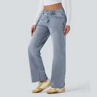 【Creator‘s Pick】Halara Flex Asymmetric Low Rise Straight Leg Casual Jeans with Pockets#TikTokShopSpringGlowUp
