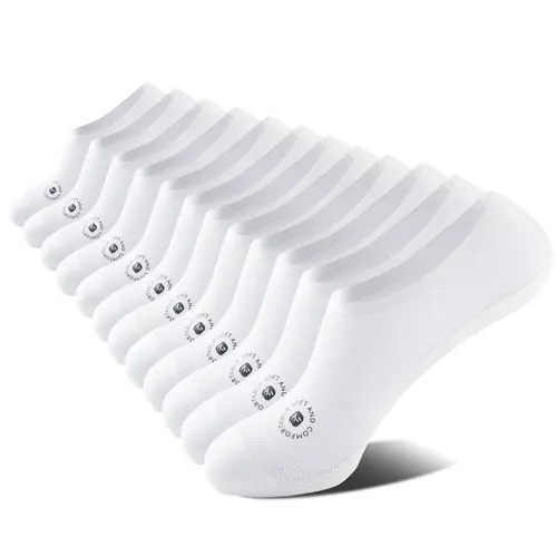 NEXFORMX Men’s White Ultra-Thin Mesh No Show Socks 6 Pack Breathable Summer Socks Anti Slip Silicone Heel Cotton Blend Sole