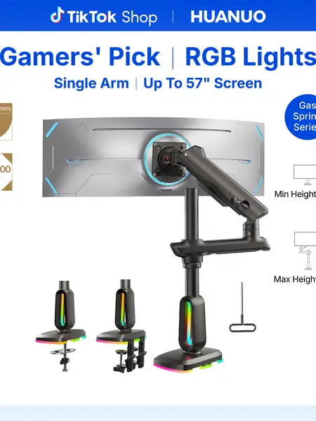 Adjustable RGB/Non RGB Heavy Duty Monitor Arm for Ultrawide Screens up to 57"/49'', Holds 44 lbs, Tall Ultrawide Monitor Stand with 29.1" Max Height, Fully Adjustable Single Computer Desk Mount, Max VESA 100x100mm