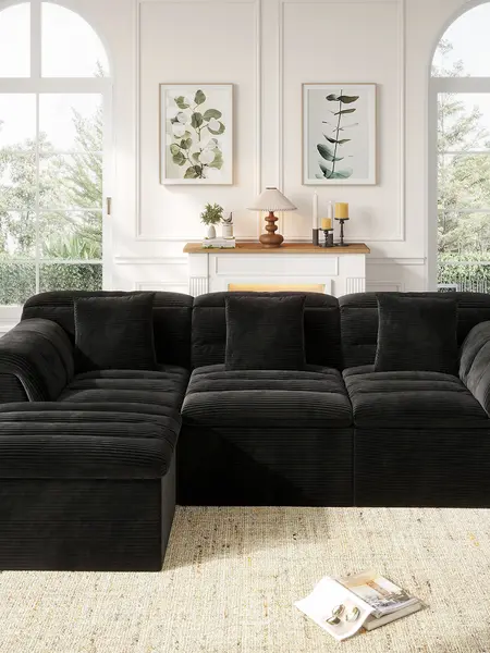[1-3 Package] COPIAE 81-142" Modular Boneless Couch, Corduroy Deep Seat 26" Sofa, Backrest Lumbar-Back-Neck Support Couches, No Assembly Compressed Sofa, Sectional Sofa Couches with Dual-Layer Upholstered Cushions for Apartment Movie Night