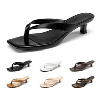 Athlefit Women's Kitten Heels Flip Flops Square Toe Low Heels Slip On Comfortable Summer Thong Heeled Sandals