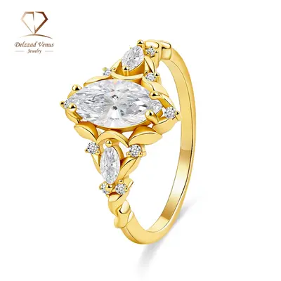 Delzzad Vintage Marquise Cut S925 Moissanite Engagement Ring - VVS Artificial Gemstone Wedding Ring, Jewelry with Jewelry Box, Ideal Birthday Anniversary Gift